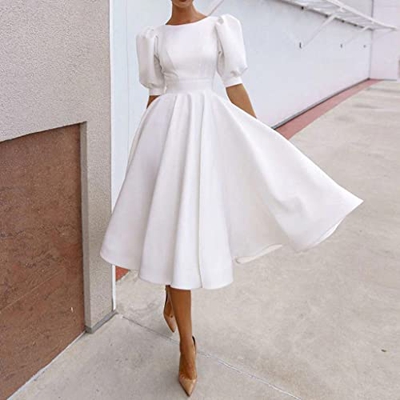 WALNUT Eleganti Abiti Midi Abiti da Ballo Eleganti for Donne Abiti da Festa Bianca Manica Lanterna Senza Schienale (Color : A, Size : S Code)