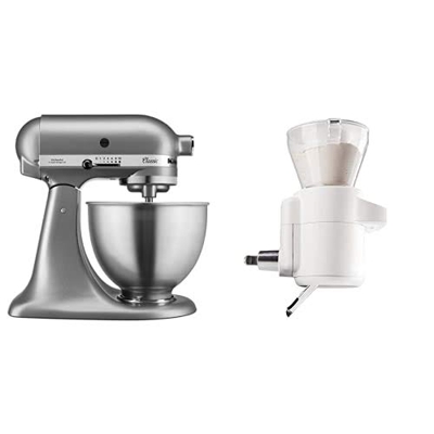 KitchenAid 5K45SSESL Robot da Cucina in Zinco Pressofuso, Argento+5KSMSFTA Bilancia e setaccio, Accessorio per Robot da Cucina, Multicolore