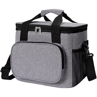 Insulated Cooler Picnic Basket Crossbody Thickened Insulated Lunch Bag Portable Folding Lunch Bag with 2 Side Mesh Pockets for Camping Hiking BBQ Etc