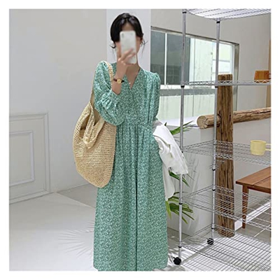 WALNUT Abito da Donna a ghigliottino a V-Neck Slim Casual Slip Dress Abito a Manica Lunga Elegante Abito da Donna Stampata Floreale (Color : A, Size :