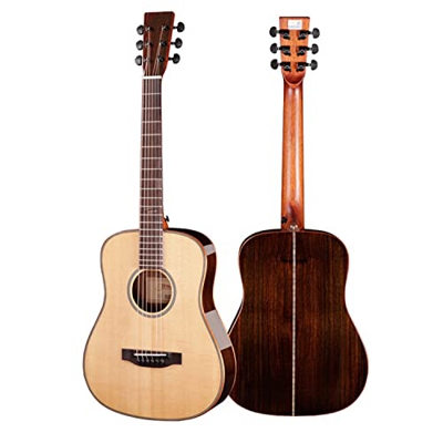 SheIRin Chitarra Acustica da 34 Pollici, Chitarra da Viaggio in Abete massello con Custodia, plettro, sintonizzatore, Cinturino, Corde Extra