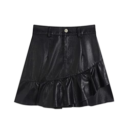 WALNUT Gonna in Pelle Nera Women's High Waist Autumn Autunno A-Line Gonza a Pieghe Corta Casual (Color : A, Size : S Code) precio