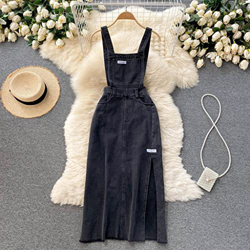 WALNUT Abito da Donna in Jeans retrò da Donna a Lungo Sezione di Lunghe Sezione Che Riduce la golve (Color : A, Size : M Code) características