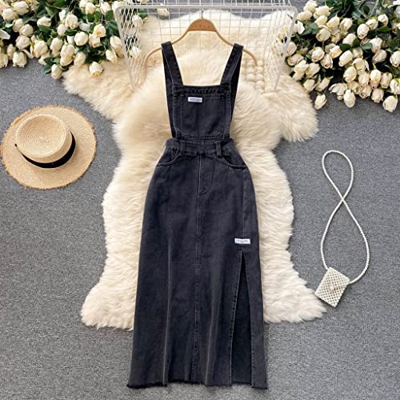 WALNUT Abito da Donna in Jeans retrò da Donna a Lungo Sezione di Lunghe Sezione Che Riduce la golve (Color : A, Size : M Code)