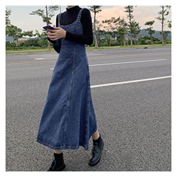 WALNUT Gonnample di Denim a Mezza Lunghezza di Denim in Vita Sottile da Donna e Temperamento mostrano Un Abito da Sospensione Over-Ginocchia (Color :  en oferta