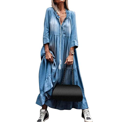 WALNUT Abito Taglie Forti Abito d'Abbigliamento Autunno Donna in Pizzo v al Collo Grande c emine Abito Maxi Denim Abito in Denim (Color : A, Size : L  precio