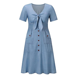 WALNUT Domande da Donna a V Deep Vust Summer Solido Vestito Morbido Abito da Ginocchio Abito da Donna Lunghezza (Color : A, Size : M Code) precio