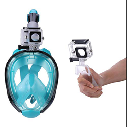QHYXT Maschera da Sub a Pieno facciale Maschera da Snorkeling, Scuba Nuoto Visione panoramica a 180 ° con Supporto per videocamera Rimovibile, Design  características
