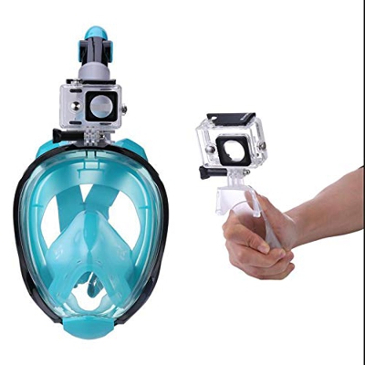 QHYXT Maschera da Sub a Pieno facciale Maschera da Snorkeling, Scuba Nuoto Visione panoramica a 180 ° con Supporto per videocamera Rimovibile, Design 