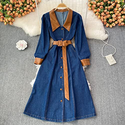 WALNUT Autumn Casual Solid Slim Button Lady Dress A Line Abiti da Donna a mezzogiorno a Petto Singolo (Color : A, Size : XL Code) precio