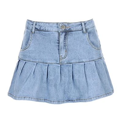 WALNUT Gonna Pieghettata in Denim Gonna Corta Casual Gonna Casual Gonna a Vita Alta da Donna Foderata (Color : B, Size : L Code)