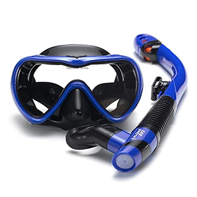 QHYXT Maschera da Sub e boccagli Occhiali antiappannamento Nuoto per Immersione Attrezzatura per Il Nuoto con Tubo per respirazione Facile (Blu Navy)