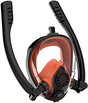 Diving Snorkel Anti appannamento Immersioni subacquee con doppio tubo Respirazione libera Visione panoramica a 180° Antiappannamento con supporto per 