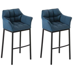 Set 2 Sgabelli Bar DAMASO - Sgabello Alto Design Trapuntato in Tessuto, con Braccioli e Schienale Imbottiti e Poggiapiedi l Sedia Sgabello Cucina Bar Pub 4 Gambe Blu Nero en oferta