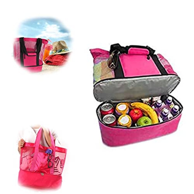 ZFHTAO Borsa a Rete da Spiaggia, 2 in 1 Borsa a Rete da Spiaggia da Picnic a Doppio Strato, Borsa Termica Leggera Portatile per Spalla, per Picnic, Ca