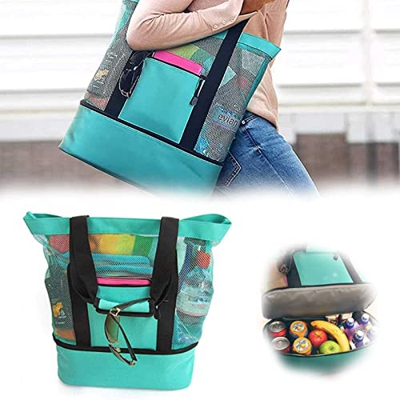 ZFHTAO Borsa Tote Portatile da Spiaggia in Rete, Borsa Isolante Leggera per Spalla, Borsa da Picnic a Doppio Strato Riutilizzabile, Borsa Termica isol