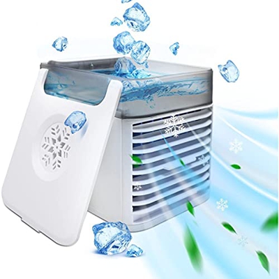 QINGCANG Ventilatore Ghiaccio - Funzionamento Silenzioso Raffrescatore Evaporativo Silenzioso, 3 velocità Regolabili Mini Climatizzatore Portatile, pe