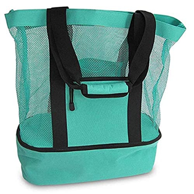 LANGYA Borsa da Spiaggia in Rete, Borsa Termica Pieghevole Scomparto Frigorifero con Cerniera Oversize Chiusa Borsa da Campeggio per attività all'aper