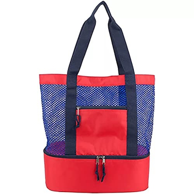 LANGYA Borsa da Spiaggia in Rete, Borsa Termica Pieghevole Scomparto Frigorifero con Cerniera Oversize Chiusa Borsa da Campeggio per attività all'aper