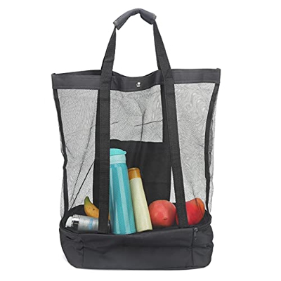 Borsa tote da spiaggia, borsa da spiaggia in rete Borsa a tracolla traspirante Borsa di grande capacità con borsa termica staccabile per viaggiare in 