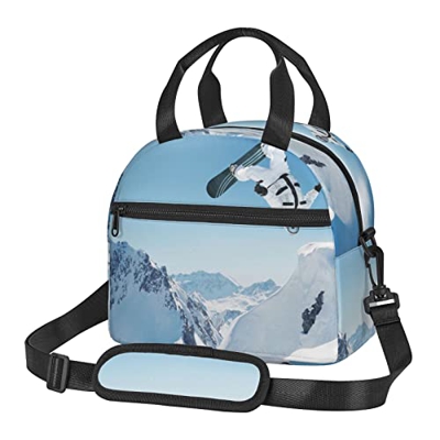 Borsa per il pranzo con stampa di sci di sport borsa tote bag isolata borsa per il pranzo di grande capacità