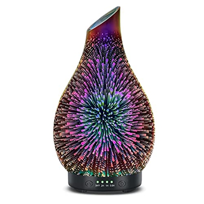 Leyoue Diffusore di aromi in vetro 3D da 120 ml, diffusore di oli essenziali, umidificatore a ultrasuoni per nebbia fredda, 7 LED per casa, SPA, uffic