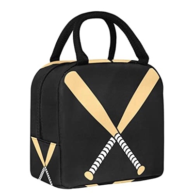 Borsa da pranzo per donne e uomini mazza da baseball con sfondo nero