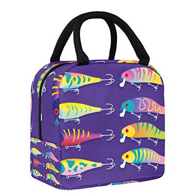 Borsa da pranzo Tote Box Cooler Container Esca da pesca con sfondo viola scuro