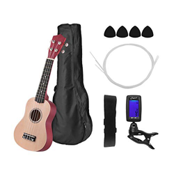 AURH 21 Ukulele Set Colorato Acoustic Ukulele Soprano Ukulele Kit Tiglio con Carry Bag Strap Stringhe Picks Guitar Tuner XIXINYA (Color : Wood Color,  características