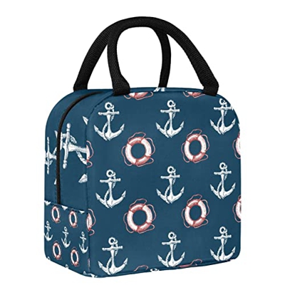 Borsa da pranzo Tote Box Cooler Contenitore Bianco Nave Ancora Salvagente Blu marino