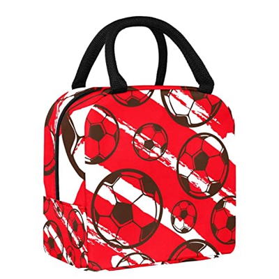 Borsa per il pranzo per donne e uomini calcio calcio motivo a strisce rosse