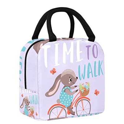 Borsa per il pranzo Tote Box Cooler Contenitore divertente coniglio Ride una bicicletta