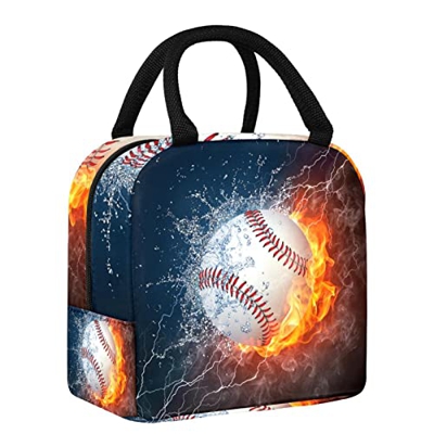 Borsa da pranzo Tote Box Cooler Contenitore Baseball Fuoco Astratto Palla Sport