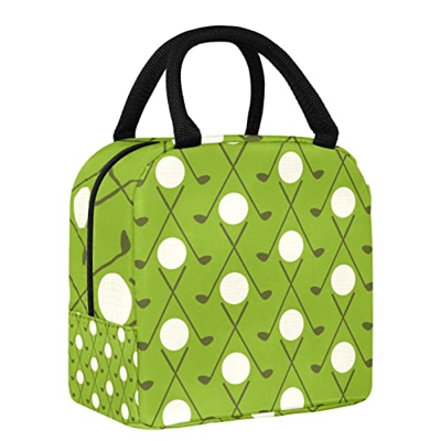 Borsa da pranzo Tote Box Cooler Container Vintage Golf Pattern con sfondo verde