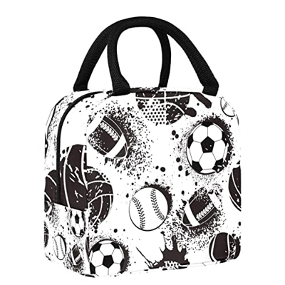 Borsa per il pranzo per donne e uomini, nero, bianco, pallacanestro, calcio, baseball