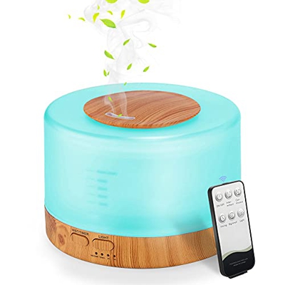 Diffusore di aromi 500ml + timer per aromaterapia, diffusore di oli elettrico, 7 colori LED a distanza ultrasuoni diffusore di oli essenziali, umidifi