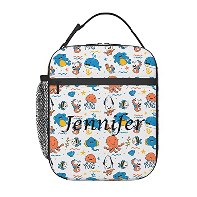 Pacchetti pasto personalizzati per creature marine, borsa da pranzo per creature marine con nome personalizzato Borsa per pasti carina Borsa da scuola