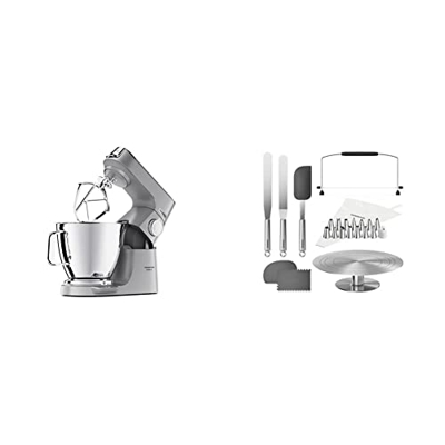 Kenwood Titanium Chef Baker XL, KVL85.424SI Planetaria dotata di frusta Gommata, 2 Ciotole da 5 e 7 Litri, Robot e Frullatore, 1200W + Kenwood KWSD100