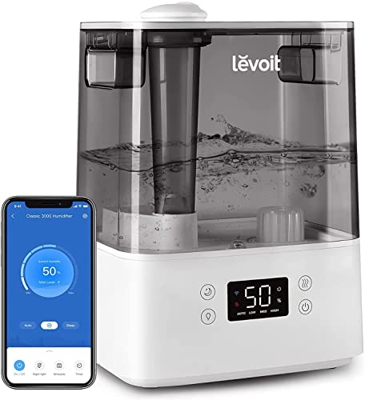 LEVOIT Umidificatore Ambiente Ultrasuoni 6L Top-Fill per Bambini, con APP & Alexa, Dura da 60H a 47m², Fredda Nebbia, 26dB Ultrasilenziosa Modalita So