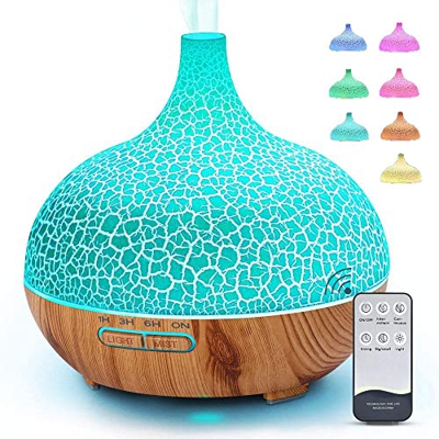 Diffusore di olio essenziale 400ml Diffusore di aromaterapia Diffusori 4 Timer Cool Mist Umidificatori (Auto Off senza acqua, 7 luci LED che cambiano 