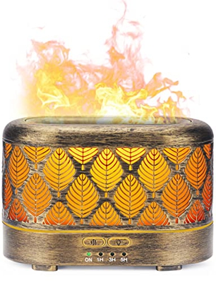 SALKING Diffusore di Oli Essenziali con Luce a Effetto Fiamma, 200ml Metallo Ultrasuoni Aromaterapia Diffusore, Spegnimento Automatico Diffusore Ambie