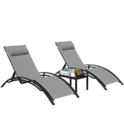 3Pcs Sun Lounger Recliner Set Aluminum Chaise Lounges,Reclining Chair with 5 Adjustable Backrest, Head Cushion, Table for Garden (Color : A, Size : On en oferta