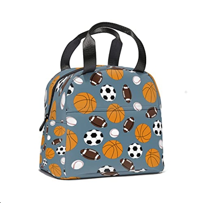 Borsa sportiva con motivo a palla, design semplice, per donne, uomini, pallacanestro, calcio, manico riutilizzabile, tasca frontale per scuola, picnic