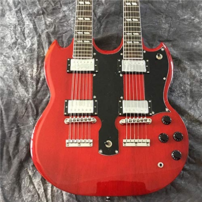 skjos Doppia Chitarra Elettrica A Testa 12 Corda + 6 Corda in Acciaio Rosso Chitarra Acustica Acustica La Chitarra (Color : Guitar, Size : 39 Inches)