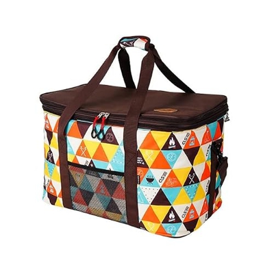 LvSenLin Borsa da Picnic di Grande capacità da 60 Litri Borsa da Campeggio per Auto con Tracolla Regolabile in Tessuto Oxford 900D con Stampa Multicol