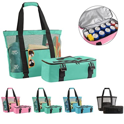 SARGE Borsa da Spiaggia a Rete Portatile Borsa da Spiaggia con Isolamento Termico Borsa da Spiaggia a Doppio Strato ToteLunch Borsa da Viaggio per Ali