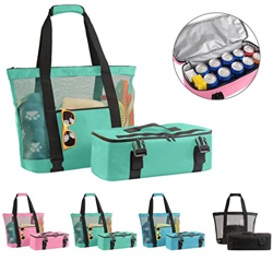 SARGE Borsa da Spiaggia a Rete Portatile Borsa da Spiaggia con Isolamento Termico Borsa da Spiaggia a Doppio Strato ToteLunch Borsa da Viaggio per Ali precio
