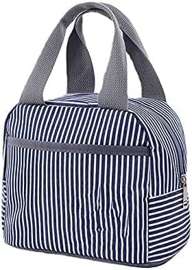 CUYUFIA Borse per il pranzo, borsa per il pranzo a righe, in tela impermeabile e resistente, per ufficio, donne, uomini, viaggi picnic