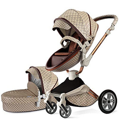 Hot Mom - Passeggino combinato 2 in 1, rotazione a 360°, con navicella e seggiolino sportivo, con adattatore per carrozzina, telaio in alluminio 2022 