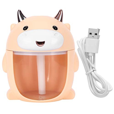 Diffusore di aromi da tavolo a forma di mucca gialla carino da 300 ml, mini umidificatore portatile alimentato tramite USB con lampada ambientale colo
